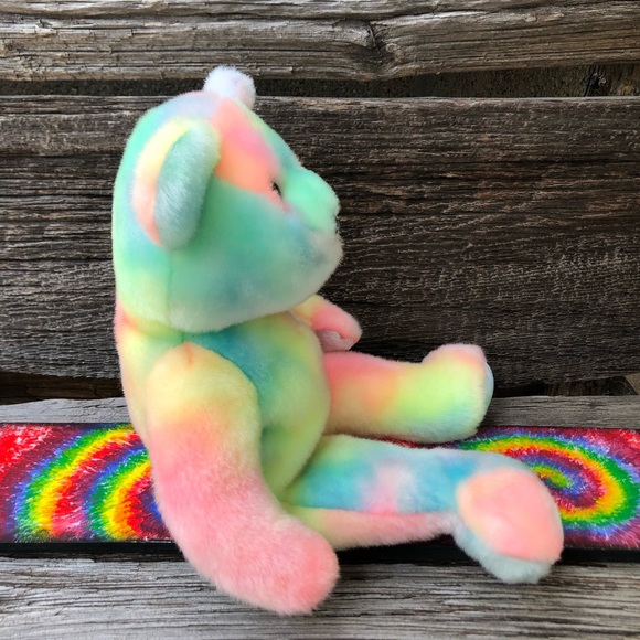 The Beanie Buddies Collection by TY 2001 B.B. Tie Dye Birthday Buddy Bear💛💙🩷 - Picture 4 of 14